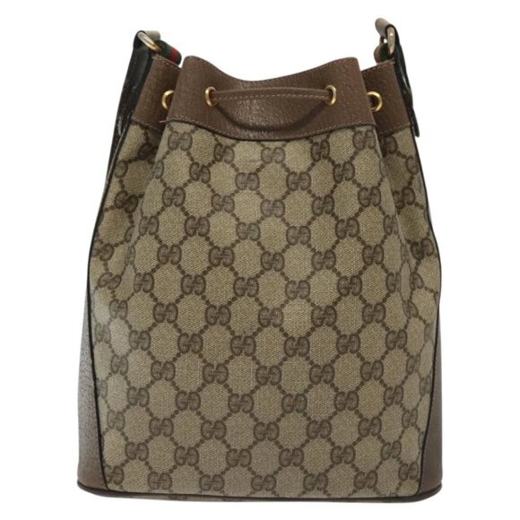 GUCCI GG Supreme Web Sherry Line Bag PVC Beige Gold 41 02 034 Auth 139660 - Picture 3 of 16